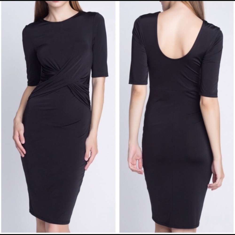 Little Black Midi Dress with Wrap Detail